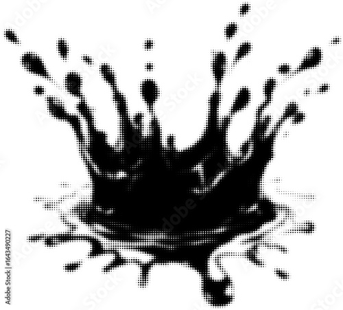 Black ink splatter with halftone effect, abstract art