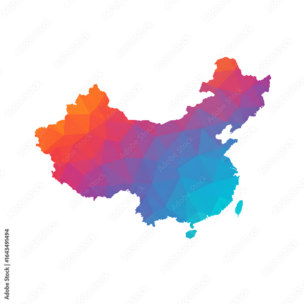 Naklejka premium China polygon map in colorful low poly design