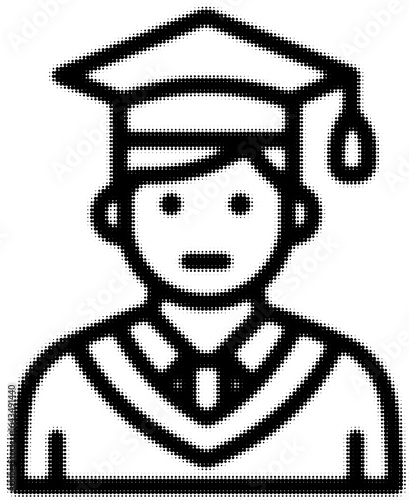 Graduate icon in pixel art showing student wearing cap and gown