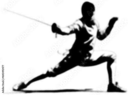 Silhouette of a fencer in action with outstretched arm concept art