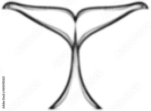 Stylized black and white whale tail illustration using dot halftone effect