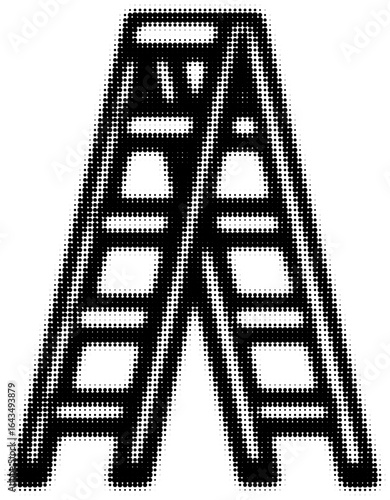 Black and white halftone image of a stepladder in minimalistic style