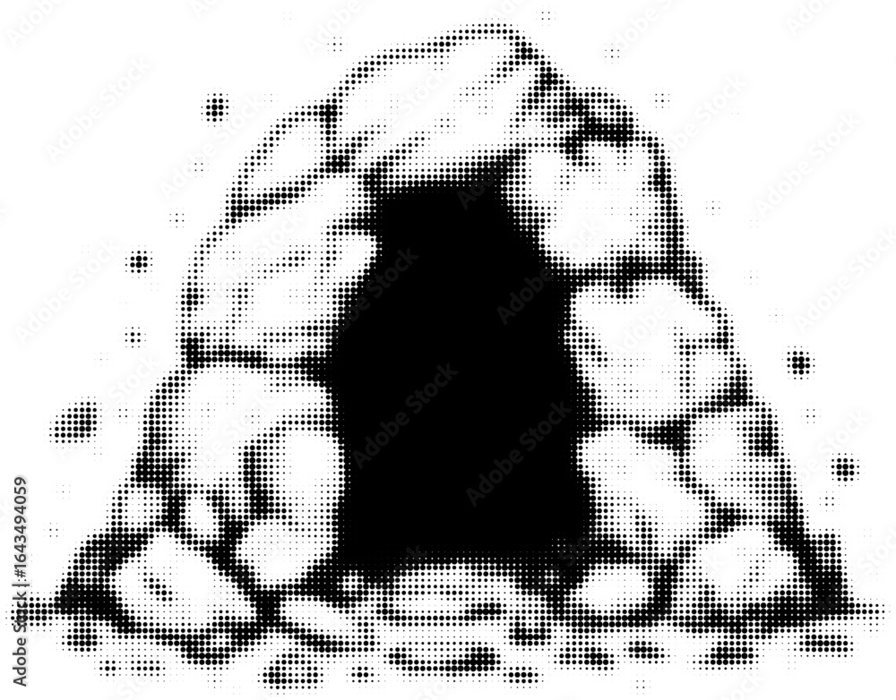 Illustration of a rock cave entrance with halftone shading in black and white Illustration of a rock cave entrance with halftone shading in black and white