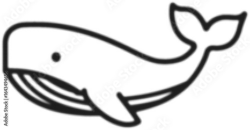 Minimalist black and white whale illustration in halftone style