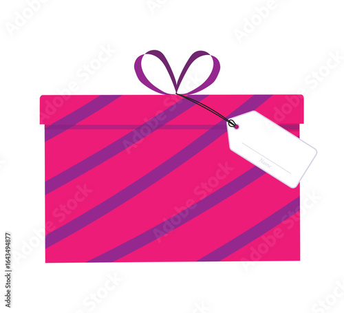 Bright gift box with vibrant stripes and a tag for gifting