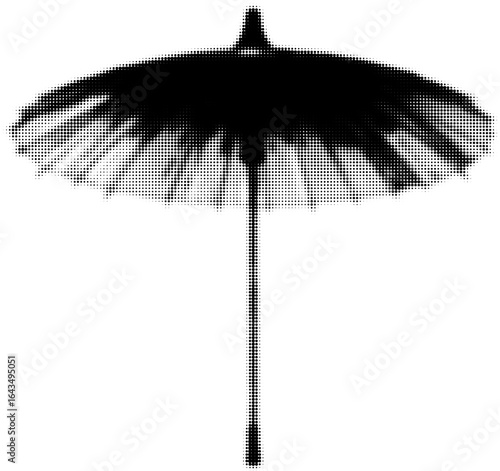 Black and white silhouette of umbrella with dotted pattern design