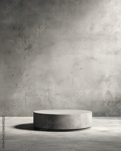 Minimalist concrete podium with gray background for display purposes  