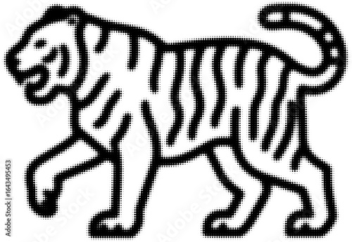 Black and white pixel art tiger illustration roaring with minimalistic style