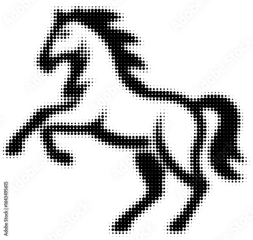 Digital silhouette of prancing horse created with black dots on white