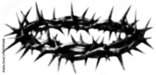 Black and white image of thorny crown with grunge texture effects