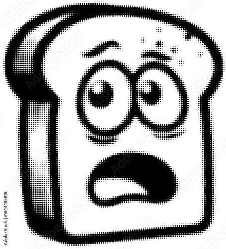 Cartoon slice of bread with anxious expression in black and white style