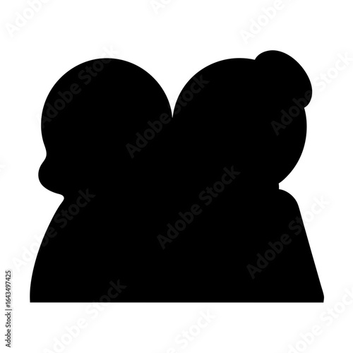 Silhouette of two people standing close together, likely older individuals or relatives