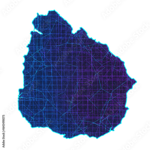 Uruguay futuristic tech grid vector map