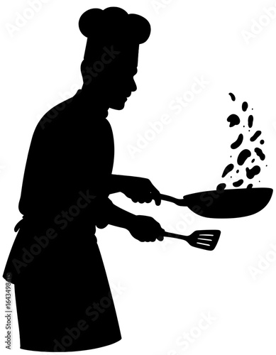 Silhouette of Chef Cooking with Pan and Spatula