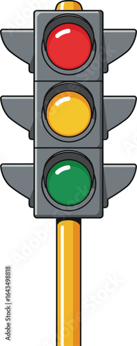 Traffic light vector with red yellow and green signals for road safety and control illustration