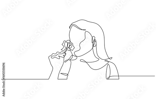 Continuous one line drawing of Child smelling flower vector illustration. Editable outline