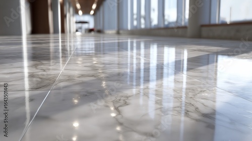 Reflective Marble Floor in Hallway
