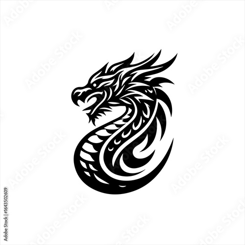 Tribal dragon tattoo design black and white