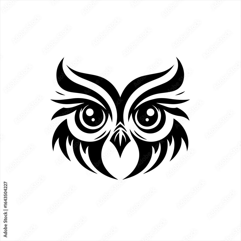 Obraz premium Stylized black and white owl face tribal design