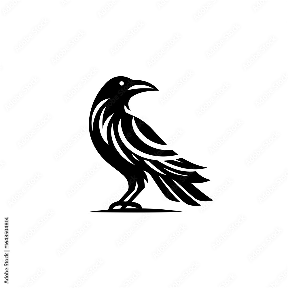 Fototapeta premium Stylized black raven bird silhouette logo design