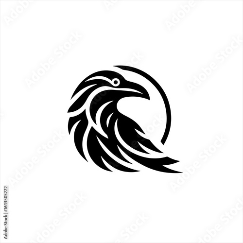 Stylized black bird head with circular outline