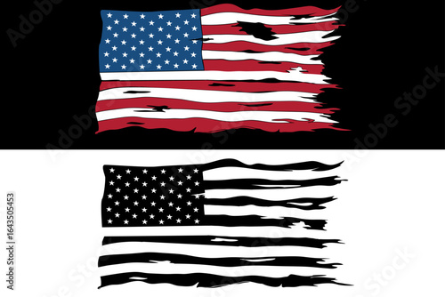 Torn Waving American Usa Flag Horizontal