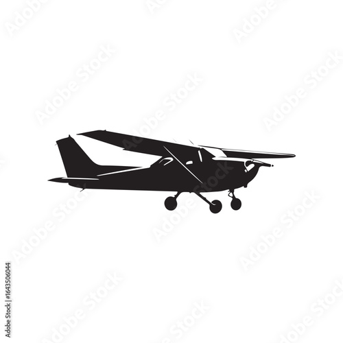 Silhouette of a Single Engine Light Airplane with Three Wheels on White