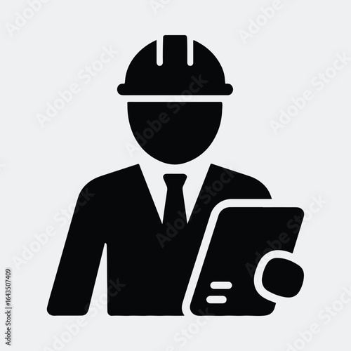 Silhouette construction worker reading a plan vector illustration