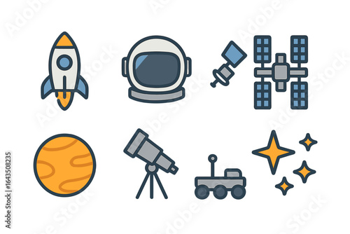Exciting exploration of space with rockets, astronauts, and telescopes from Earth to distant planets