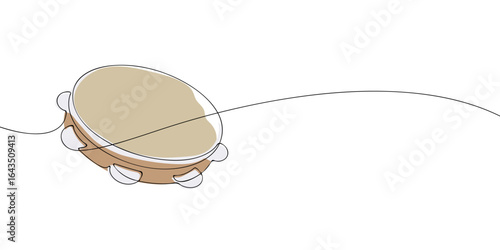Single line drawing of a tambourine. Colored continuous line icon. Vector illustration.