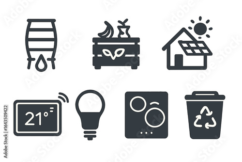 Display of sustainable living practices with solar energy, waste management, and smart technology solutions for a greener future