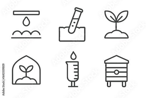 Scientific symbols depicting growth, measurement, and experimentation in agricultural innovation and research