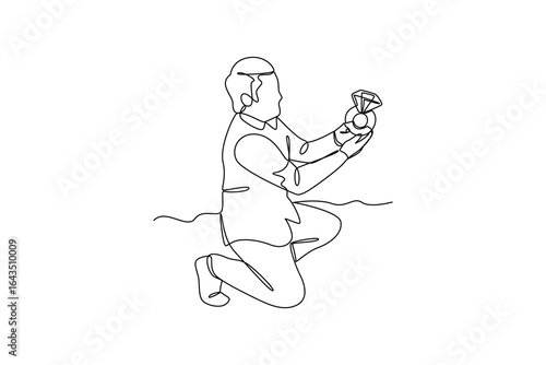 simple continuous line draw of pose of a man proposing to a woman. Engagement minimalist concept. Wedding activity. Simple line.