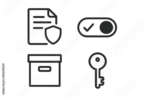 Security documents, access controls, and storage solutions featured in a minimalistic design