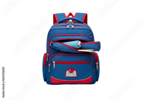 Blue and Red School Bag PNG on Transparent Background