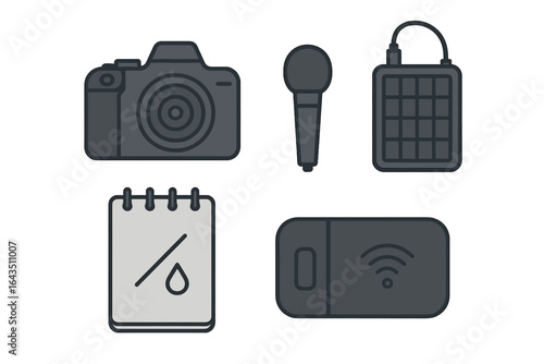 Variety of audio and visual equipment arranged for a creative project