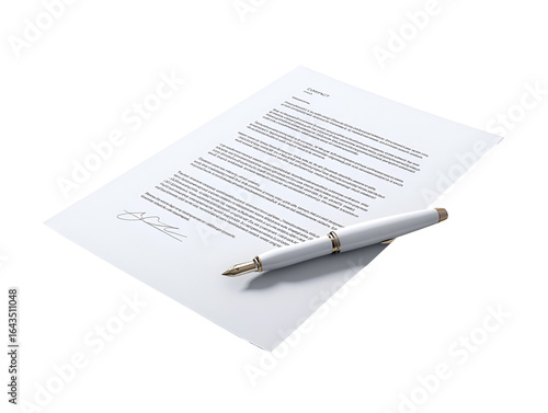 White pen resting on a sheet of paper with text isolated on transparent background