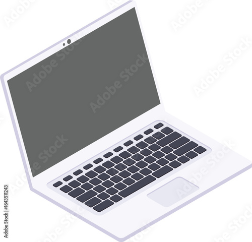 A laptop is shown with a dark screen and keyboard, accompanied by numerical data at the bottom.
