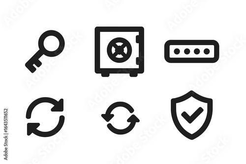 Security symbols representing key concepts of protection, access control, and safe data management for digital platforms and physical spaces