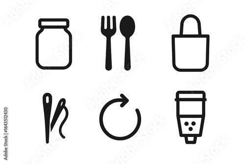 Icons representing kitchen and crafting items arranged in a grid pattern on a clean background
