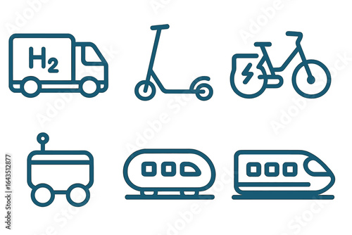 Various modes of sustainable transportation illustrated in a modern graphic design highlighting innovation and eco-friendliness