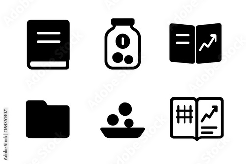 Icons representing finance, education, and organization related activities in a minimalist style