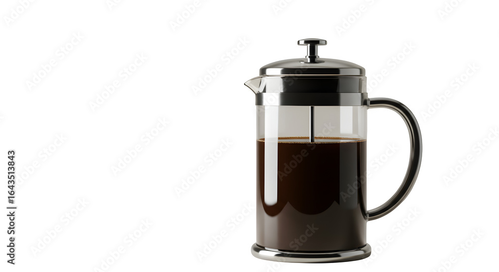 Dark Coffee in Glass French Press shines against black. Product photography for coffee branding, coffee posters, and coffee shop menus. Dark Coffee in Glass French Press shines against black. Product photography for coffee branding, coffee posters, and coffee shop menus.