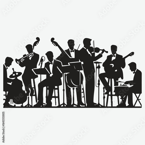  silhouettes set of musicians playing instruments vector collection.