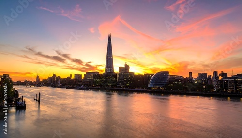London skyline at sunset over the Thames