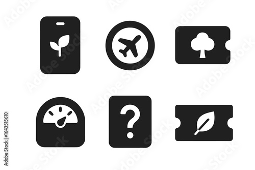 Symbols representing nature, travel, and uncertainty in a modern design context