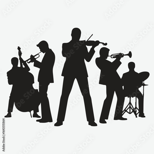  silhouettes set of musicians playing instruments vector collection.