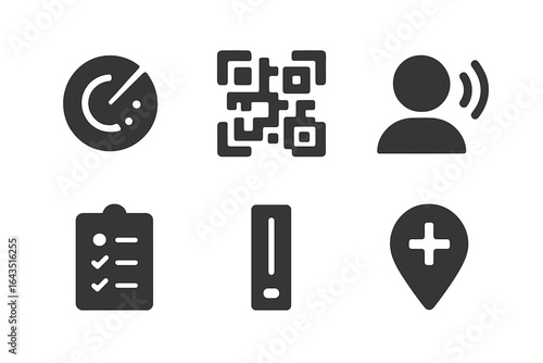 Collection of digital icons representing technology, communication, and location-based services for modern applications