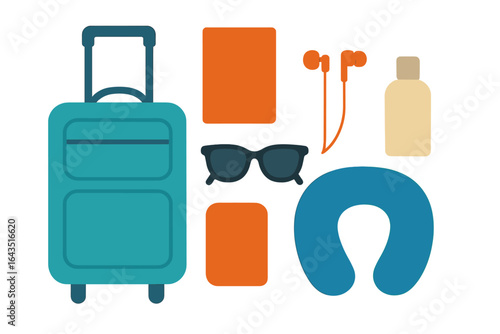 Travel essentials for a comfortable journey including luggage, personal items, and accessories