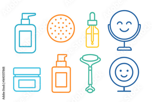 Various skincare products and tools arranged in a creative layout for beauty routines